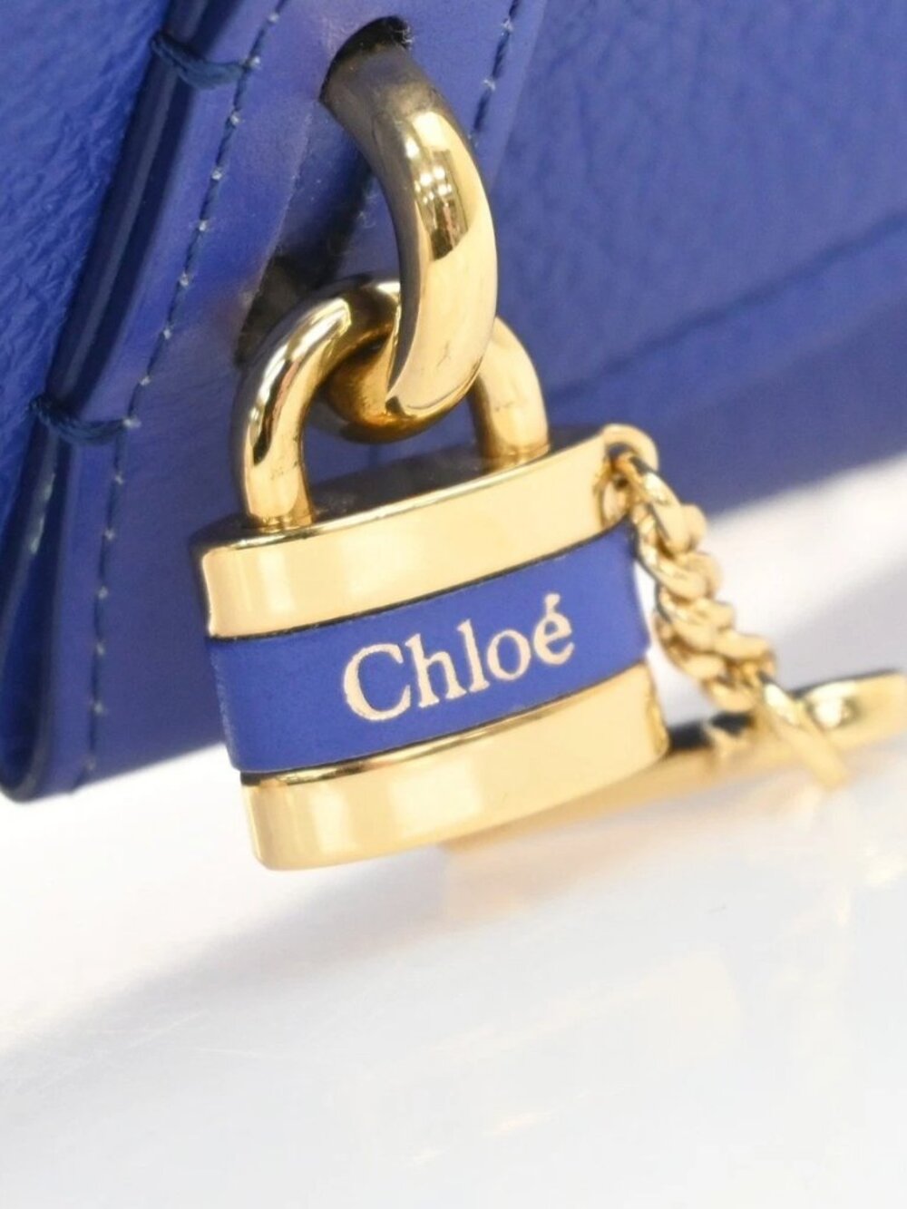 CHLOE Logo Aby Chain Shoulder Bifold Long Wallet Leather Blue GHW Spain 64MA495 - Picture 9 of 16